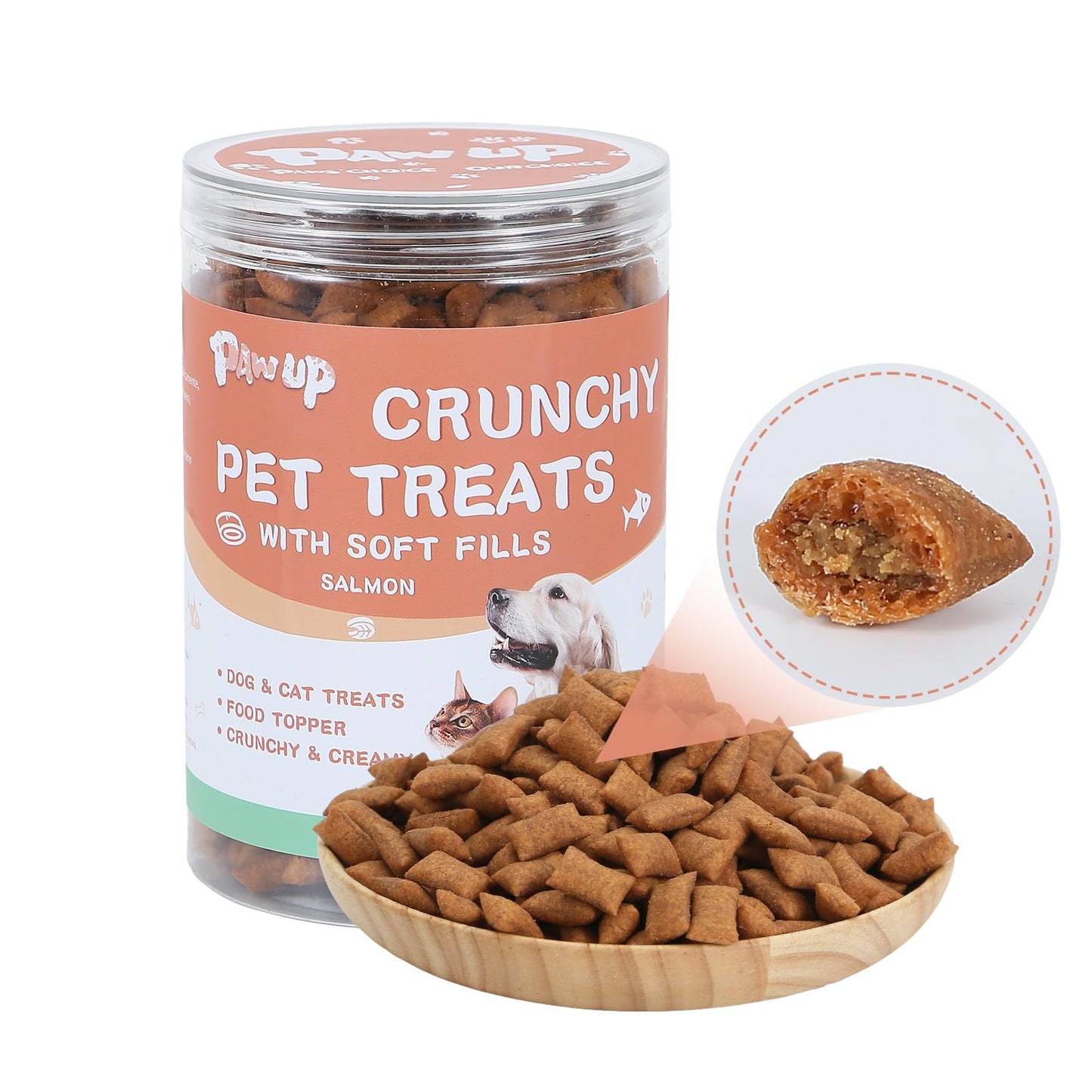PAWUP Dog Treats Crunchy and Creamy Treats for Dog and Cat Salmon Flavor Topper Taurine Added 12.5 Ounce
