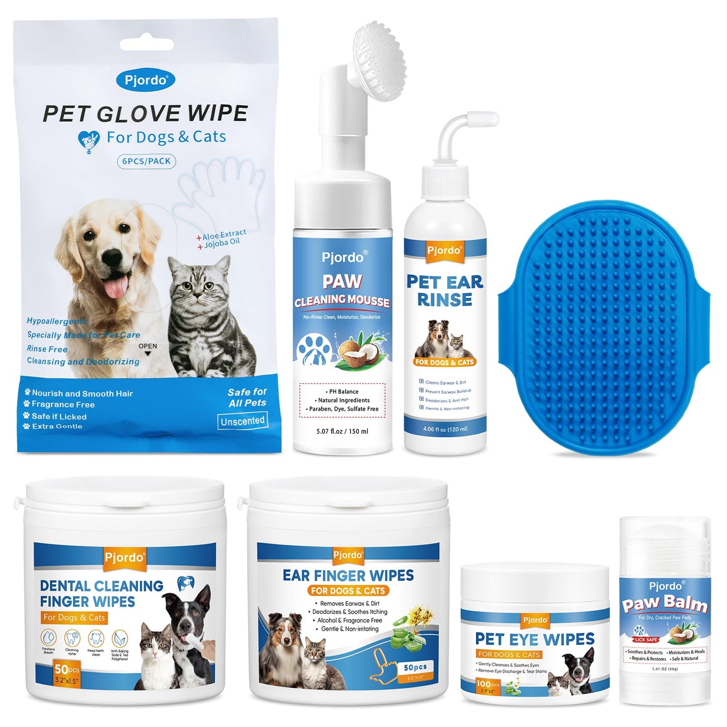 Dog Wipes Cleaning Deodorizing Grooming Wipes & Dog Paw Cleaner Pet Cleaning Kit for Teeth Ears Eyes Paw Body Dog Ear Rinse Essential Dog Supplies Set