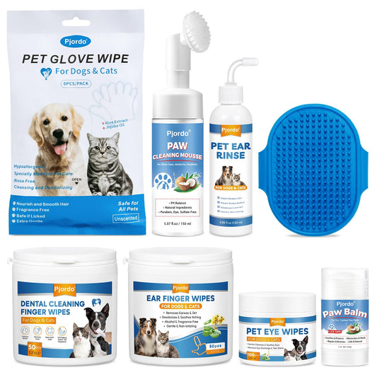 Dog Wipes Cleaning Deodorizing Grooming Wipes & Dog Paw Cleaner Pet Cleaning Kit for Teeth Ears Eyes Paw Body Dog Ear Rinse Essential Dog Supplies Set