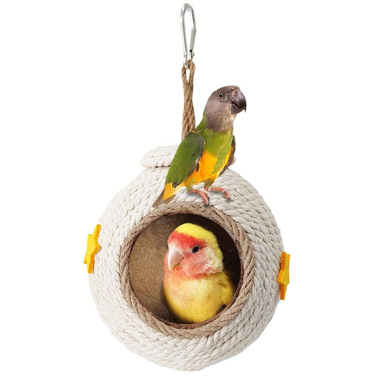 Tfwadmx Natural Coconut Fiber Hanging Birdhouse for Cage Coconut Hide with Loop Coconut Bird Shell Breeding Nest for Parrot Parakeet Lovebird Finch Canary Pet Cage Habitats DecorSmall Animals House